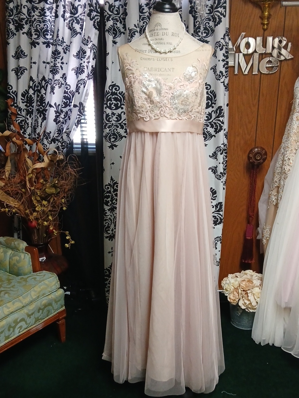 Romantic Lace Bodice Maxi Gown in Blush - Women Dresses Wedding